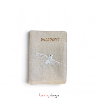Ví đựng Passport be thêu chim